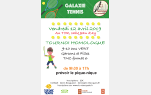 TOURNOI HOMOLOGUÉ GALAXIE TENNIS VERT 12/04/2019