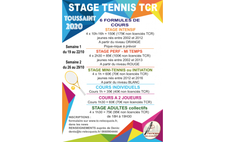 STAGES VACANCES De TOUSSAINT 2020