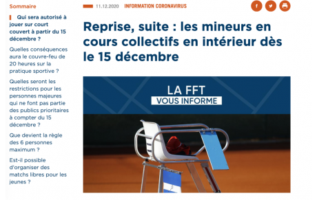 COVID : REPRISE D'ACTIVITÉ ÉCOLE DE TENNIS JEUNES 